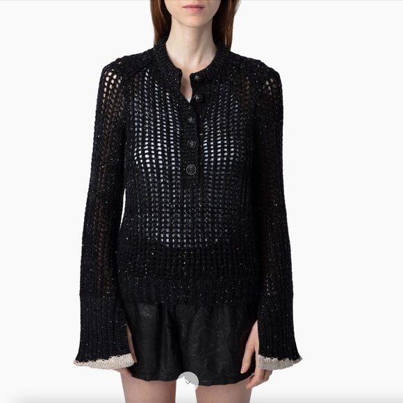 Zadig & Voltaire Defile Halty Weco Cashmere-Blend Open-Knit Top S - Picture 1 of 8